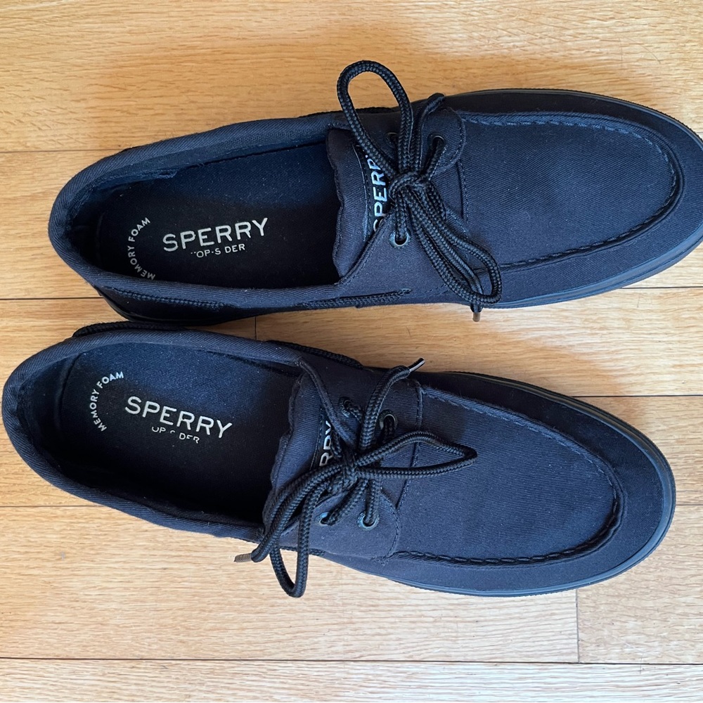 Men’s Sperry Topsiders.  Black Fabric, size 12, worn once.